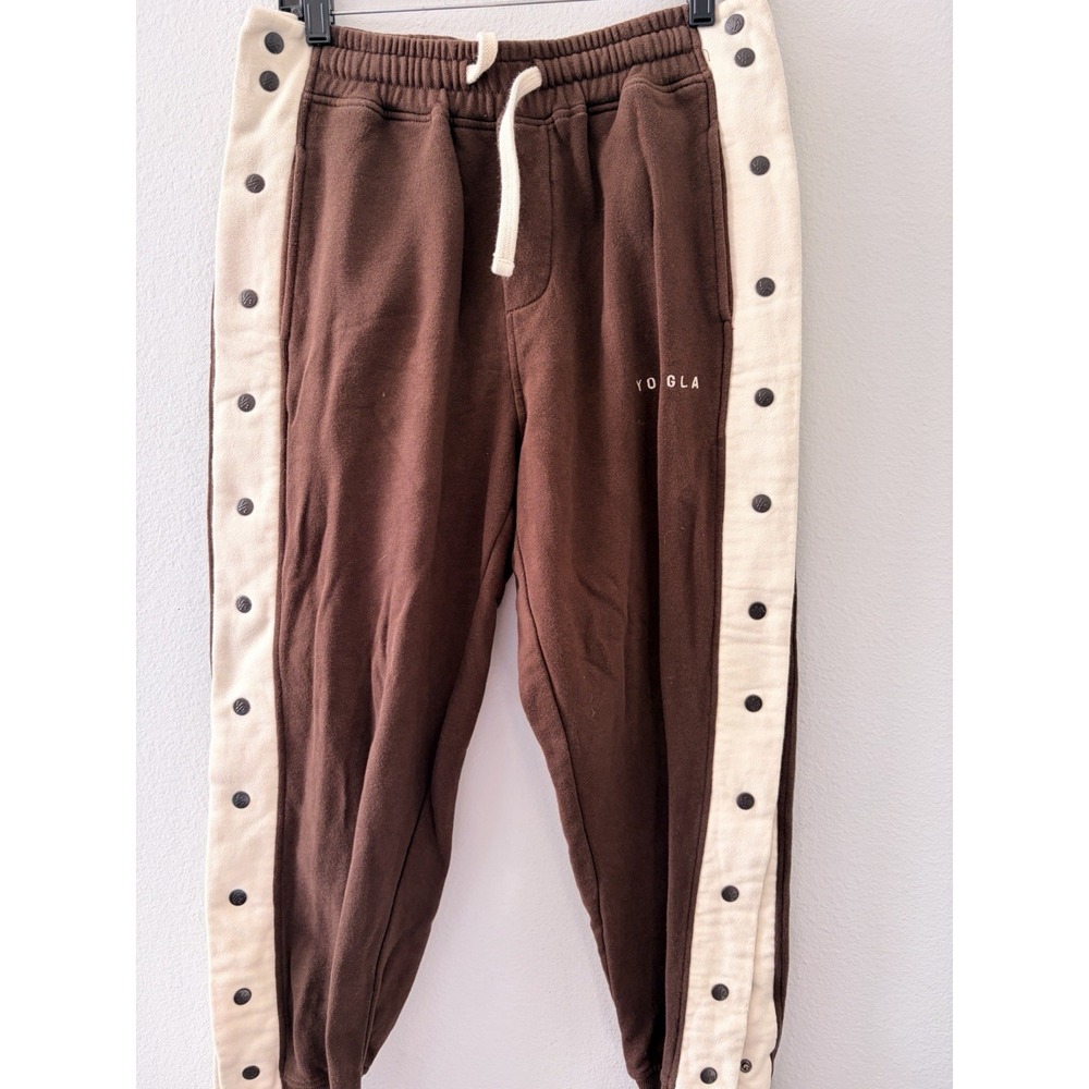 YoungLA Mens Brown White Snap Button Side Stripe Sweatpants Joggers Size Large L